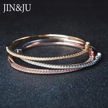 JIN&amp;JU Luxury Rose Gold Color Bangles For Women Round Cuff Bracelets Girlfirend  - £41.54 GBP