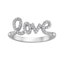 0.15 CT Brilliant Simulated Diamond &quot;Love&quot; Stackable Ring 14K White Gold Plated - £59.59 GBP