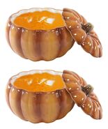 Ebros Home And Kitchen Orange Ceramic Pumpkin Soup Or Dessert Bowl Set Of 2 - $781.91 MXN