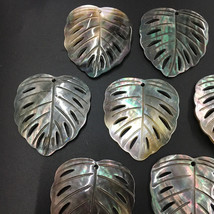 6Pcs Black Mother of Pearl Monstera Leaf Pendants Carved Tropical Earrin... - $21.49