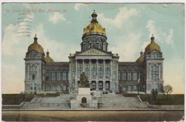 Iowa State Capitol Des Moines IA Postcard 1910 Kingfisher Oklahoma - £2.35 GBP