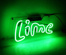 Handmade &#39;Lime&#39; Cocktail Art Light Banner Beer Bar Pub Decor Neon Sign 14&quot;x9&quot; - £56.02 GBP