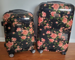 Adrienne Vittadini 2-Piece Roller Luggage Set Hardside Black with Roses ... - £98.08 GBP