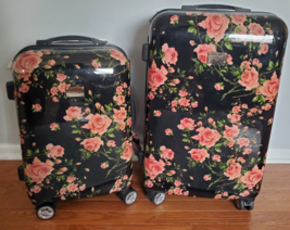 Adrienne Vittadini 2-Piece Roller Luggage Set Hardside Black with Roses Med &amp; Sm - £98.07 GBP