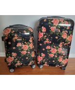 Adrienne Vittadini 2-Piece Roller Luggage Set Hardside Black with Roses ... - £88.28 GBP