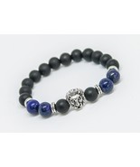 Lapis Lazuli and Black Matte Onyx Bracelet for men Mens Bracelet Lion head - $19.00