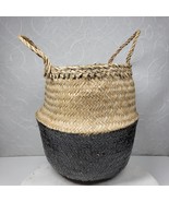 Seagrass Belly Basket 12&quot; Tan Black Woven Wicker Home Storage Handles Li... - $22.10