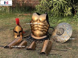 Medieval Roman King Leonidas 300 Spartan Helmet W/Red Plume + Muscle Armor Cuira - £238.96 GBP
