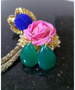 Natural Green Onyx Gemstone Earrings, Small Green Earrings - $83.56 CAD