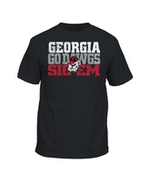 Georgia Bulldogs Men&#39;s Black Distressed Go Dawgs Sic &#39;Em Short Sleeve T Shirt - £20.72 GBP+