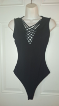 Guess Black Sleeveless Criss-Cross Strappy V-Neck T-Back Body Suit Size ... - £14.27 GBP