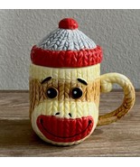 Vintage Sock Monkey Mug w/Lid Ceramic Cable-Knit Texture Collectible Cof... - $14.95
