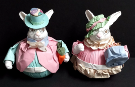 Pair of Dapper Easter Crumpled Paper Rabbits Holiday Decor Figurines 9&quot;h each - £20.09 GBP