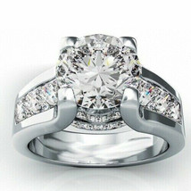 Round Cut 3.50Ct Simulated Diamond Engagement Ring Solid 14K White Gold Size 9.5 - £202.16 GBP