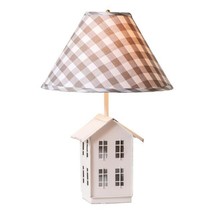 Farm House Lamp in Rustic White Tin with Gray Check Shade - £107.51 GBP