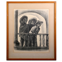 Untitled Signed Lithograph by Marshall Goodman (Three Men by Rail) 21x25&quot; 1941 - £735.67 GBP
