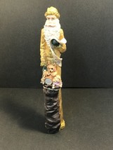 Vintage Painted Gold Pencil Santa Bag of Toys w List Figurine 13.5&quot; Coll... - £15.58 GBP