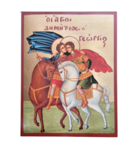 St. George &amp; St. Demetrius Rare Byzantine Greek Orthodox Golden Leaf Icon - $721.40 MXN