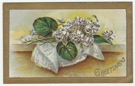 Vintage Postcard Greetings White Roses Embossed Gold Border Early 1900&#39;s - £5.52 GBP