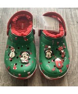 Disney Parks Mickey Mouse &amp; Minnie Crocs Christmas Fur Lined Clogs Size J3 - €34,51 EUR