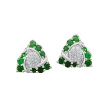 14k Argent Plaqué Or 2Ct Simulé Vert Émeraude &amp; Zircone Cubique Grappe Boucles - £100.04 GBP