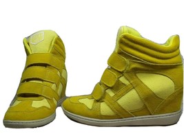 SKECHERS SKCH +3 Women Sz 6 Yellow High Top Shoe Wedge Sneaker Leather Hook Loop - £23.86 GBP