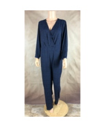 1.STATE Women&#39;s Blue Silky Sheen Surplice V-neck Leopard Print Jumpsuit ... - £18.78 GBP