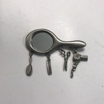 Vintage JJ Hair Dresser Brooch with Mirror and Articulated Charms - $12.19