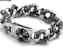 Chrome Silver Cross/Hearts Men Bracelet Trapstar Watch Band Designer Rhude Plein - £14.78 GBP+