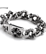 Chrome Silver Cross/Hearts Men Bracelet Trapstar Watch Band Designer Rhu... - £12.53 GBP+