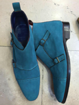 Sky Blue Suede Double Monk High Ankle Casual Wear Boot - $179.99