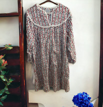 Lanz Of Salzburg, L, Floral Print Stripe Flannel Nightgown LSleeve White Red Blu - £27.17 GBP