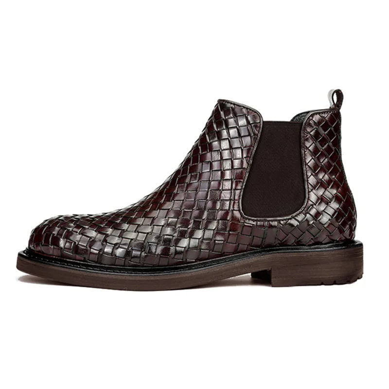 Popular Men&#39;s Short Boots Chelsea Men&#39;s Retro  Woven Leather Boot Comfortable an - £93.87 GBP