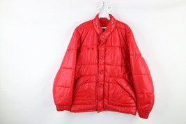 Vintage 70s Streetwear Mens Size Medium Blank Winter Full Zip Puffer Jacket Red - £47.03 GBP
