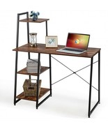 Computer Desk with Shelves and 3-Tier Storage Bookshelf-Brown - Color: B... - $2,307.78 MXN