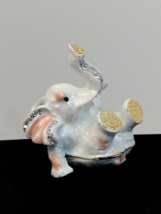Trinket Box Enamel Elephant White Pink W/Rhinestones Laying On His Back... - £17.75 GBP