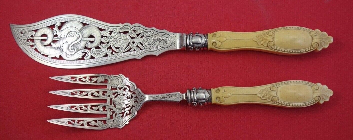 Primary image for English Victorian Sterling Silver Fish Serving Set Sheffield 1861 Server 13"