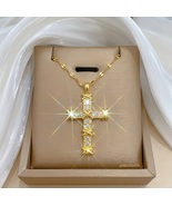 Gold Stainless Steel Cross Necklace Elegant Religious Jewelry Gift for Her - $27.99