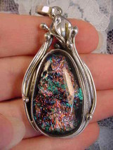 (#D-304) DICHROIC Fused GLASS SILVER Pendant PINK ORANGE GREEN - £67.10 GBP