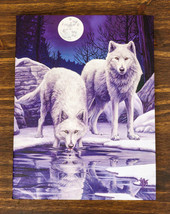 Winter Warrior Frozen Snow Wolves With Full Moon Wood Framed Canvas Wall Decor - £15.17 GBP