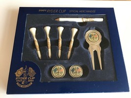 RYDER CUP 2001 GOLF GIFT SET. DIVOT TOOL, MARKERS, PENCIL AND TEES - £35.68 GBP