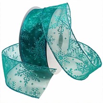 7405.60/50-603 Snowflake 2.5&quot; X 50 Yd Nylon Sheer Wired Glitter Ribbon, Turquois - £28.76 GBP