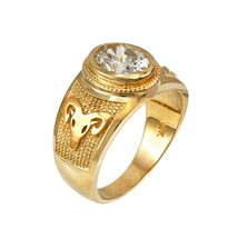 10K Gold Aries Zodiac Sign April Birthstone Clear CZ Ring - £384.36 GBP
