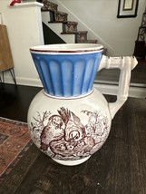 Antique American transfer where Ironstone pitcher with birds - $23.19