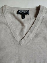 Express Extra Fine Merino Wool Sweater Mens Size Large Beige V Neck - £20.24 GBP
