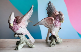 Vintage Fitz And Floyd Cockatoo Candle Holder Set 1986 Beautiful Pink - £161.83 GBP