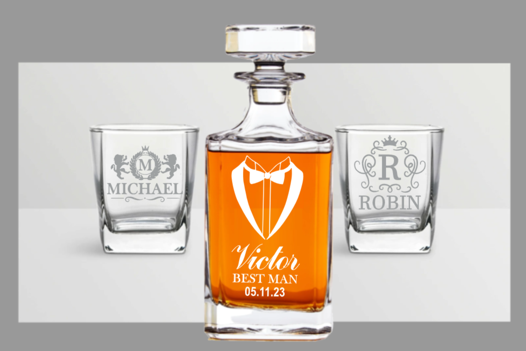 Custom Whiskey Decanter Set, Engraved Whiskey Decanter, Whiskey Glass Gift - $18.95+