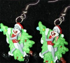 Funky Bugs Bunny EARRINGS-SANTA TREE-Novelty Holiday Charm Fun Christmas Jewelry - £6.25 GBP