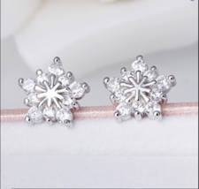 0.35Ct Round Cut Diamond Push Back Snowflake Stud Earrings 14K White Gold Finish - £97.27 GBP