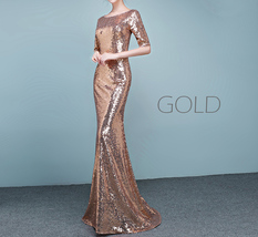Rose-gold Half Sleeve Maxi Sequin Dress Women Plus Size Sequin Dress Gown image 10